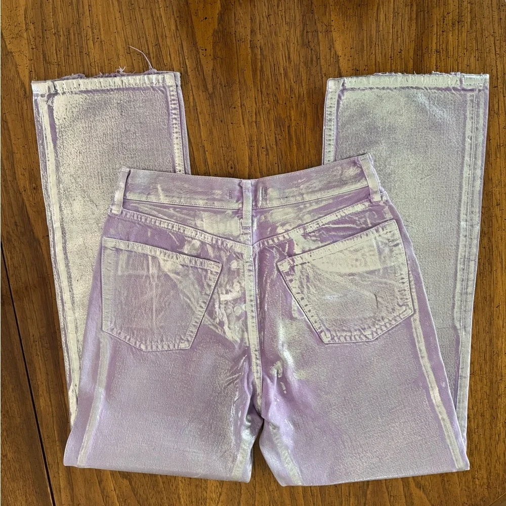 Trendyol Collection Women's Lilac Shiny Metallic Printed High‎ Waist Wide Leg 34